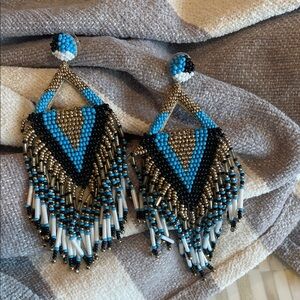 Deepa Gurnani Elegant Beaded Fringe Earrings (bw)